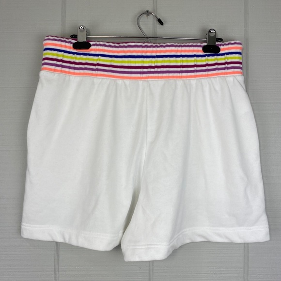 Lou & Grey White Sweat Shorts Colorful Stripped Waistband Drawstring Pockets L - Picture 2 of 5